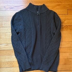 Men's Black Forest Green Cable Knit Half-Zip Sweater